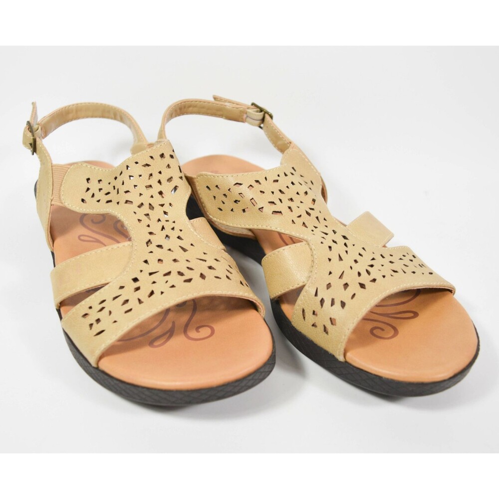 Easy Street Bolt Wedge Heel Slingback With Buckle Stone Beige Size 7.5M